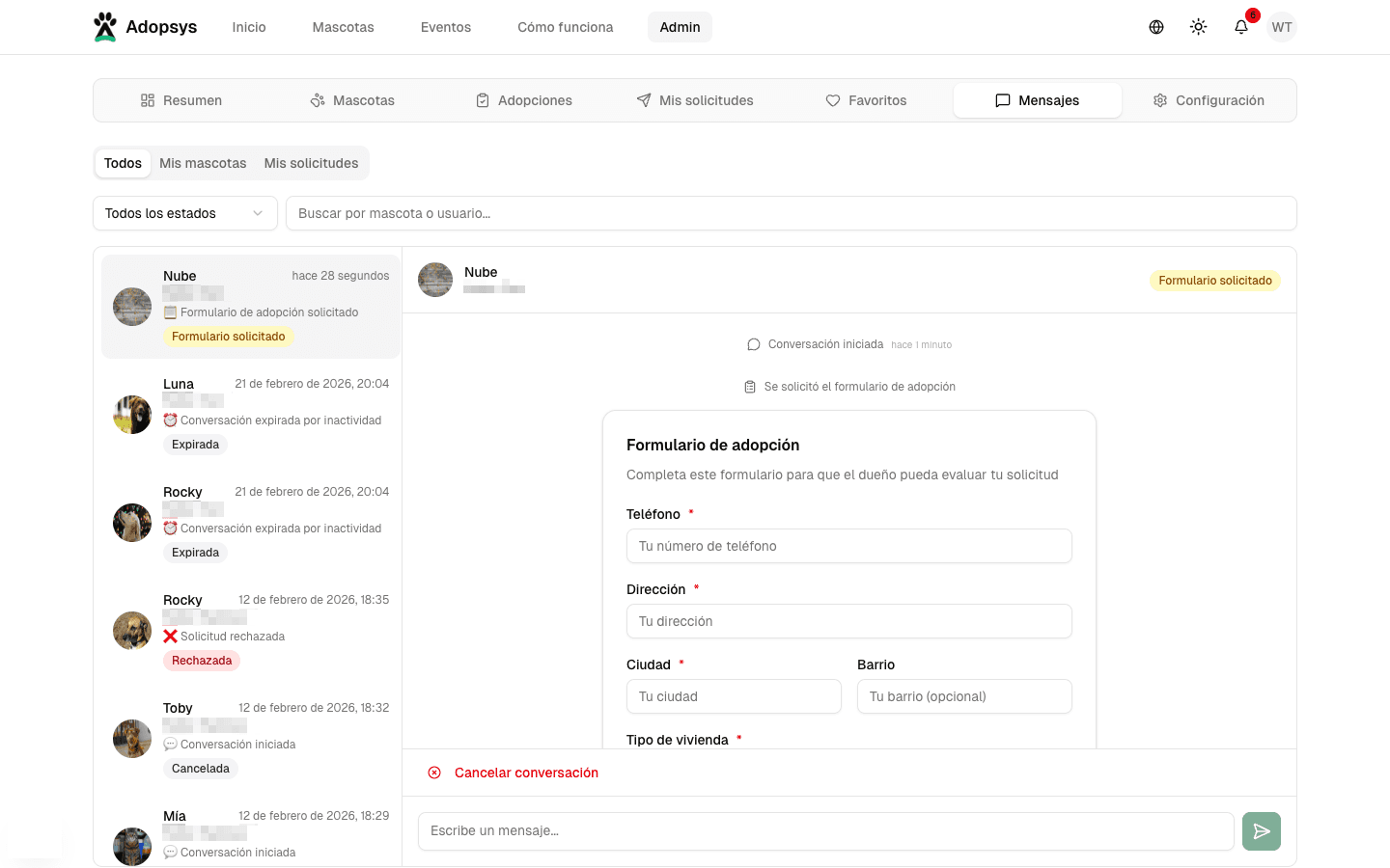 Formulario de adopción
