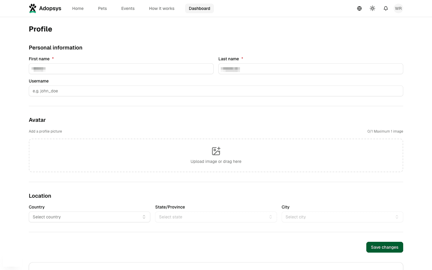 Editing personal profile
