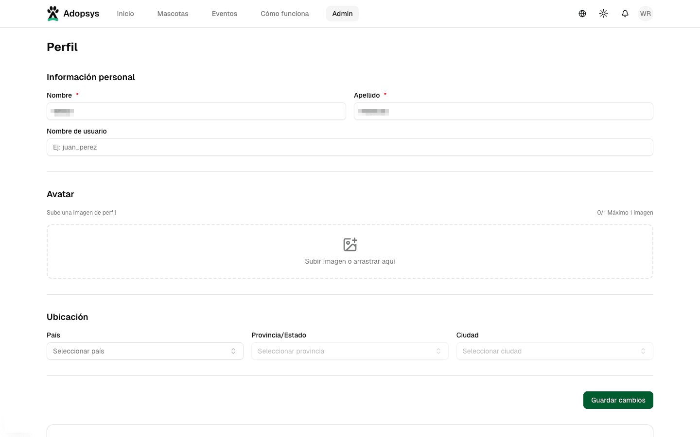 Edición de perfil personal