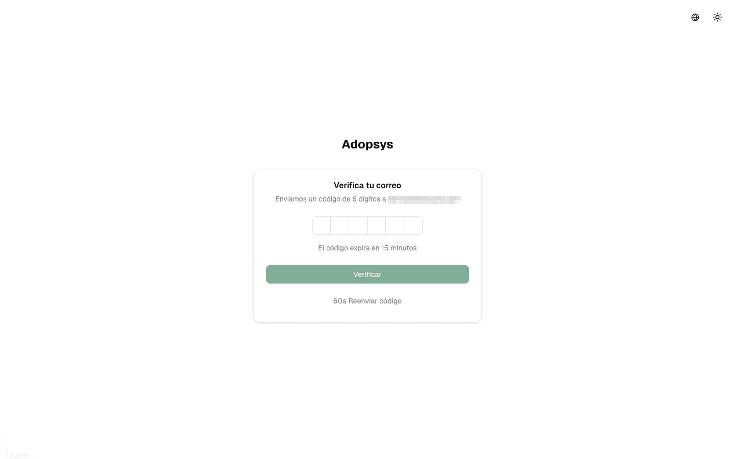 Pantalla de verificación por código