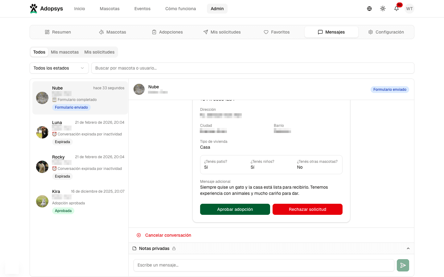 Botones de aprobar o rechazar