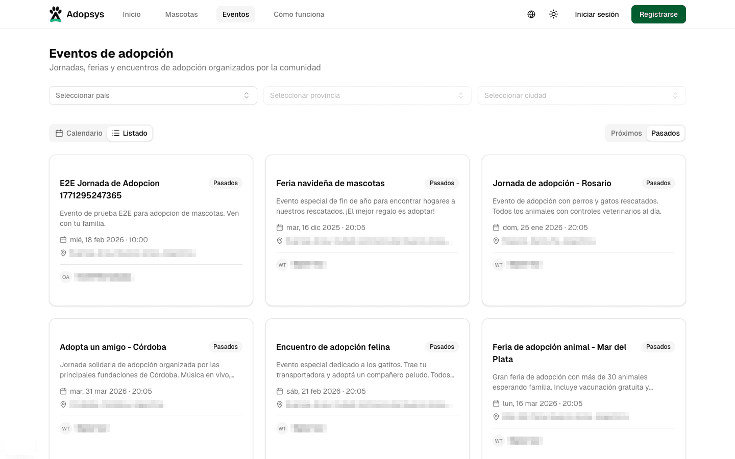 Listado de eventos próximos