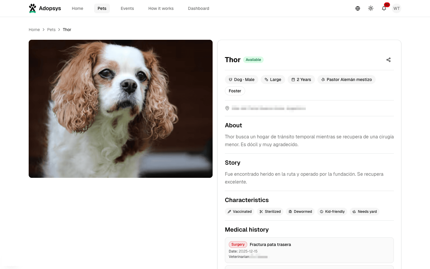 Detailed pet profile