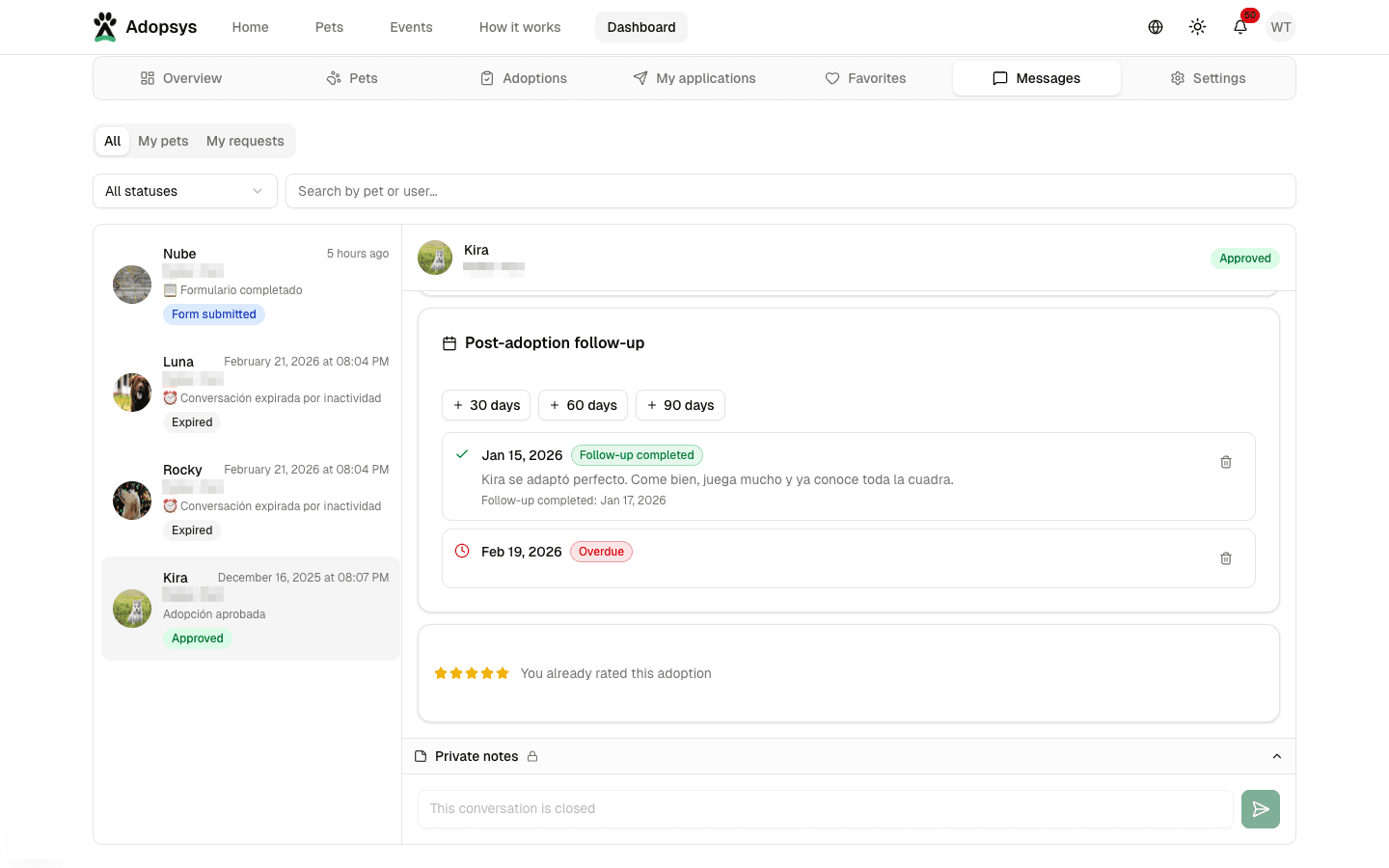 Post-adoption rating