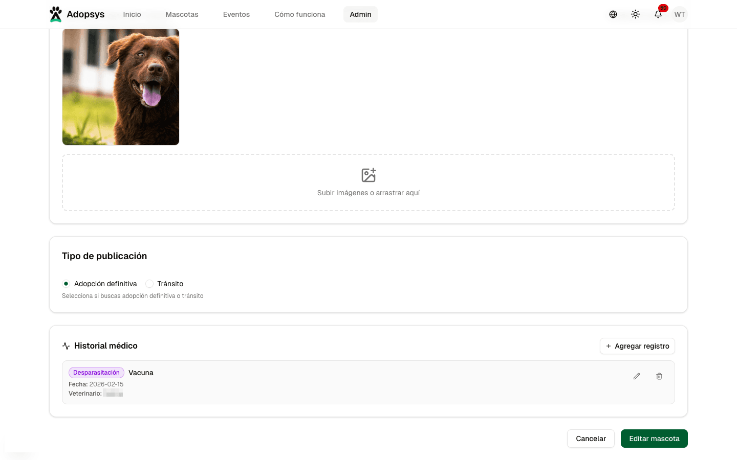 Historial médico de la mascota